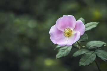 Fototapeta premium Bee collect pollen from pink flower (Cosmos bipinnatus). Close-up. Side view. Beautiful simple AI generated image