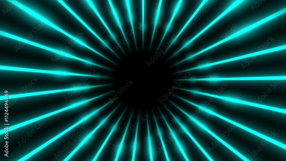 Poster cyan color glowing and shiny neon lines 3d tunnel modern design loop-able dark geometrical backgroun