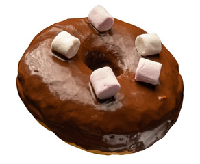 Chocolate glazed doughnut decotrated with marshmallows