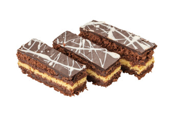 Three chocolate cakes slices