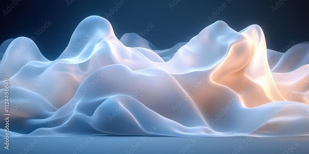 Poster Abstract Fluid Waves Black Background Translucent Grey Design Element Generative Art