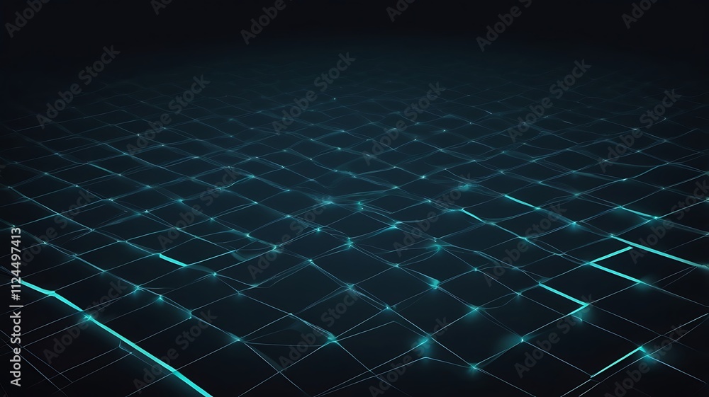 Poster abstract grid pattern with glowing teal lines