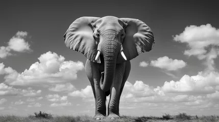Tableau sur plexiglas Le salon Majestic elephant stalking in savanna under warm sunset lighting with dusty piles, wildlife  © PickaPic