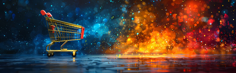 Shopping Cart in the Fire:  A surreal and symbolic image of a shopping cart standing against a fiery inferno, representing the intensity and passion of consumerism.  