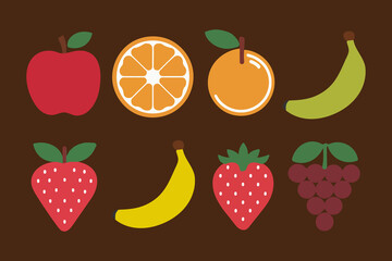 Fruits Flat Design Icon Set illustration. Vector
