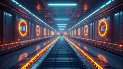 Fototapeta premium Futuristic Smart Warehouse Management System with Augmented Reality for Package Identification and Delivery in Advanced Supply Chain Logistics