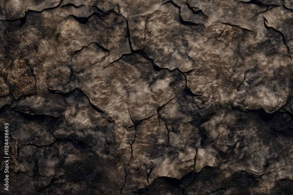 Poster dark tree bark texture with deep cracks and ridges creating a rugged natural pattern, perfect for ba