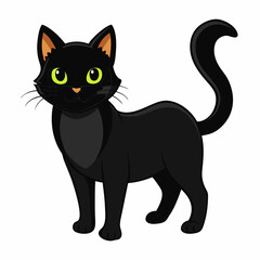 Stylized Black Cat Silhouette Isolated on White Background