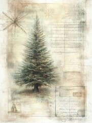 árbol de navidad estilo vintage para tarjeta