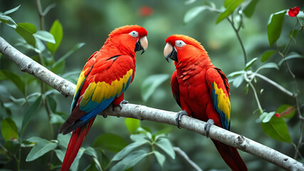 Obraz premium A trio of vibrant macaws, red, green, and blue, showcase the beauty of tropical wildlife