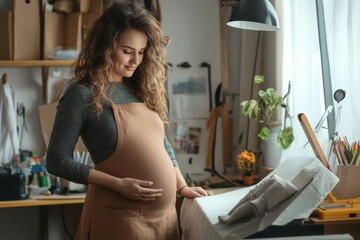 Curly-haired young african american dressmaker looking contented and happy in her studio. Beautiful simple AI generated image