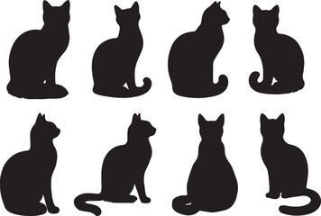 Cat silhouette vector illustration set. isolated black silhouette of a cat collection.