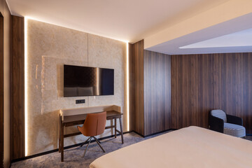Work desk and chair, workspace in a hotel room