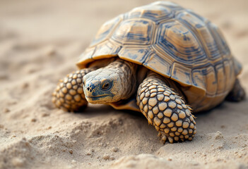 Obraz premium A close-up of a desert tortoise with a large, domed shell and wrinkled skin