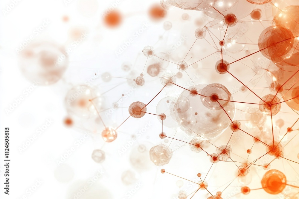 Poster abstract representation of molecular structure with orange and white elements creating a scientific 