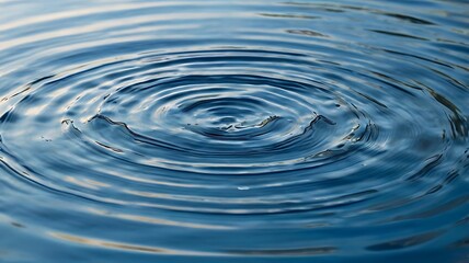 Ripples Expanding On Still Blue Water Surface