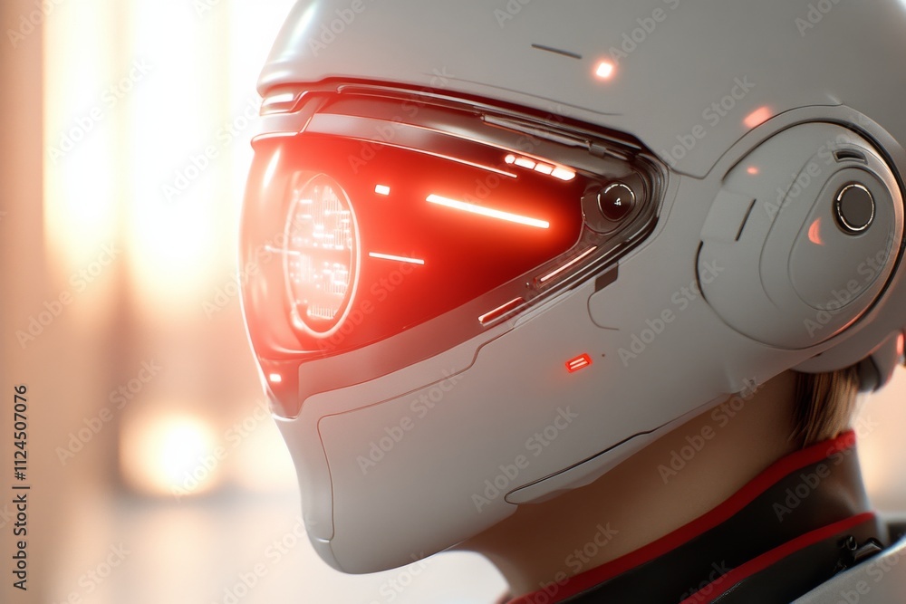 Aufkleber futuristic character with advanced helmet technology in a modern setting during daylight hours
