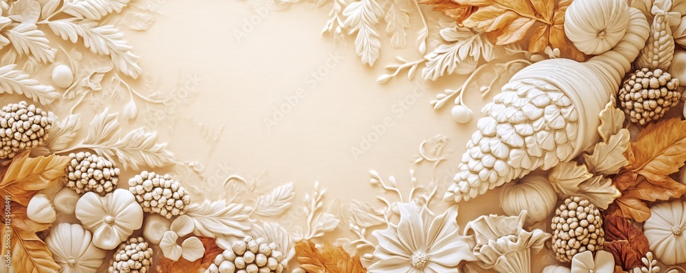Poster sophisticated thanksgiving background featuring intricate white cornucopia and leaf patterns for a d