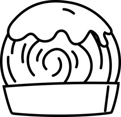 Illustration of a cinnamon roll topped with rich icing.
