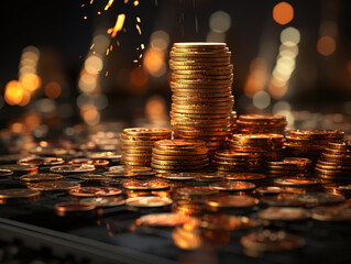 Generous Stack of gold coins, Finance and business concept background