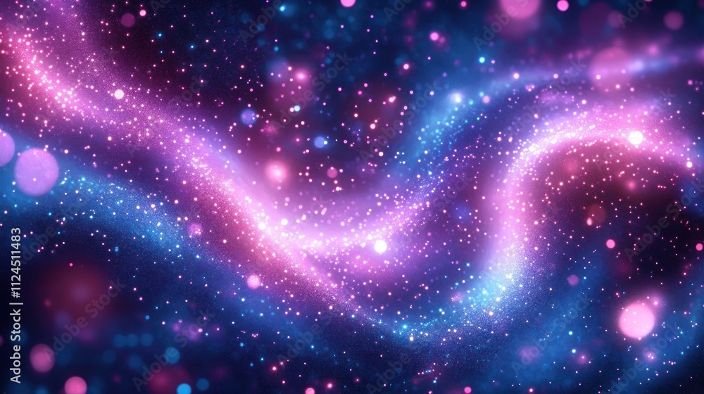 Poster abstract background of neon pink and blue motion in digital technology tunnel with bokeh effects and