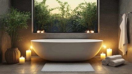 Fototapeta premium Serene Bathroom Oasis: Tranquil Retreat Surrounded by Nature