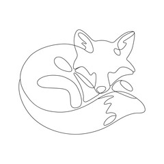 Fox sleeping line art vector illustration