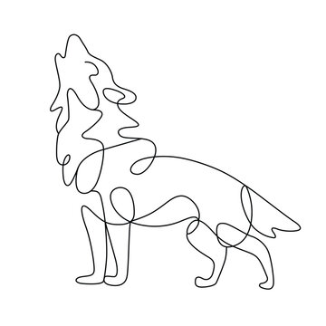 recommend clip art: Wolf howling at the moon line art vector illustration