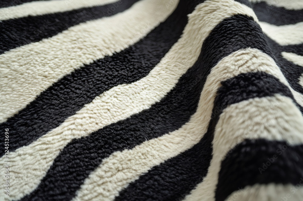 Poster close up view of a luxurious, soft fur fabric with a striking zebra pattern, creating elegant waves 