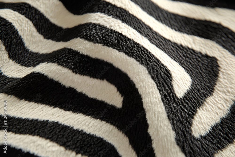 Poster soft, textured fabric featuring a bold zebra pattern showcases striking black and white stripes, cre