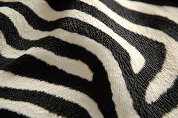 Soft, textured fabric featuring a bold zebra pattern showcases striking black and white stripes, creating a captivating design element © Татьяна Евдокимова
