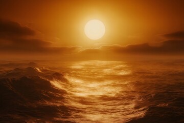 Ocean waves reflecting golden sunset light under cloudy sky create a dramatic and scenic seascape