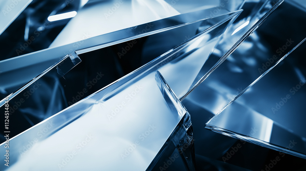 Poster close up view of a sculptural acrylic table with sharp edges and glossy finish in a modern setting