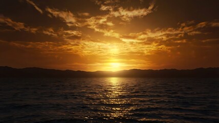 Obraz premium Golden Sunset Over Silhouetted Mountains and Ocean
