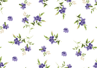 vector small floral pattern isolated on white background. hand drawn watercolor purple flower bunch pattern. seamless pattern with repeat background. botanical flower illustration.