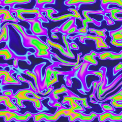 Abstract neon liquid pattern with vibrant swirling colors of purple, green, yellow, and blue on a dark background. The fluid, wavy design creates a psychedelic and futuristic effect