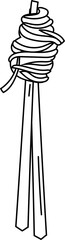 Chopsticks Holding Twirled Noodles Line Art.