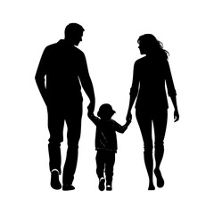 silhouette of a family. Dad Mom and child walking silhouette 