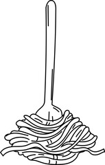 Line Art of Fork with Twirled Noodles.