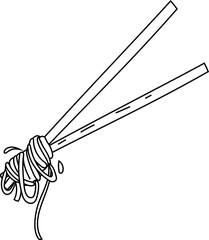 Chopsticks Holding Twirled Noodles Line Art.