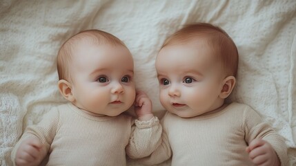 Infants on Soft Blanket Serenity Friendship Calm Warmth Connection Adorable Interaction