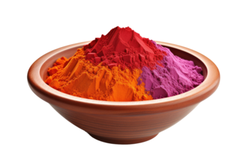 A Bowl Overflowing With Colorful Powders. White or PNG Transparent Background.