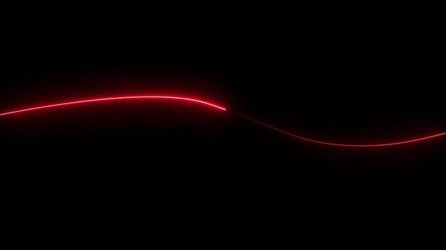 Bright neon red laser curve line abstract technology. Fast speed Horizontal neon line animation moving from right to left on a black background