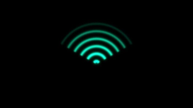 Radio icon Wi fi signal icon black background. 4K cyan color Radio waves animation. on a black background
