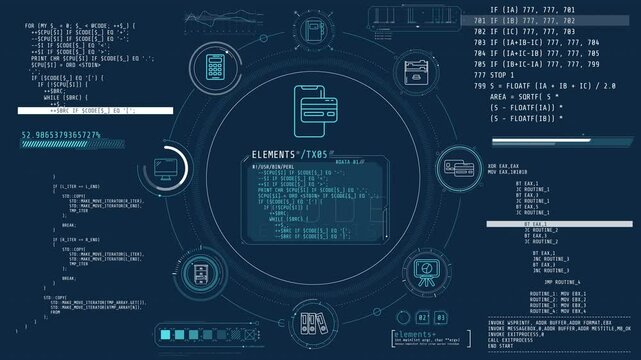 Animated infographics about accountancy and programming.