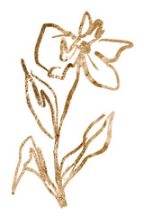 Png gold glitter flower sticker, transparent background