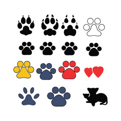 a collection of 16 black paw prints arranged in a grid-like pattern