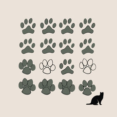 Fototapeta premium a collection of 16 black paw prints arranged in a grid-like pattern