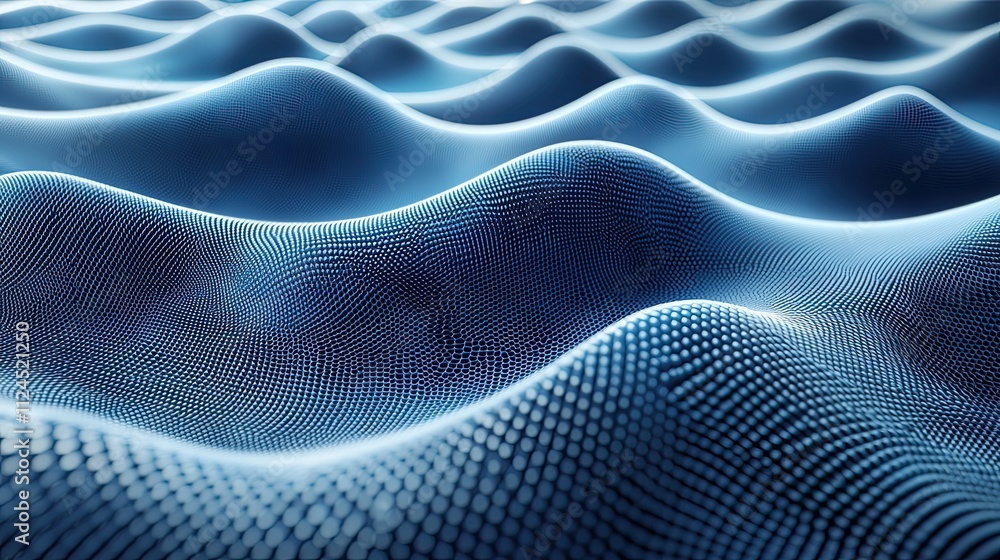 Poster waves of blue texture created by digital rendering showcasing fluid motion and depth in an abstract 