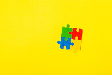 Autism puzzle.Autism awareness day. Colorful bright puzzles.Puzzle. 2 April world autism awareness day background. Top view. Space for text.Copy space.Design element.Care Awareness campaign for Autism